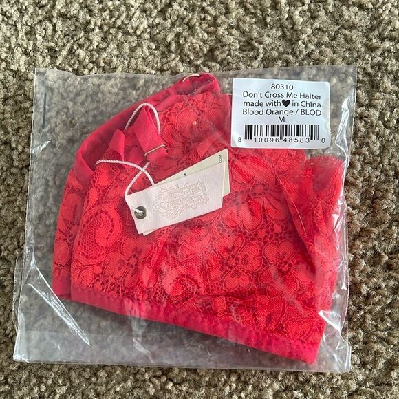 NEW We Are HAH Free People Don’t Cross Me Halter Lace Bralette Blood Orange M - Picture 3 of 3